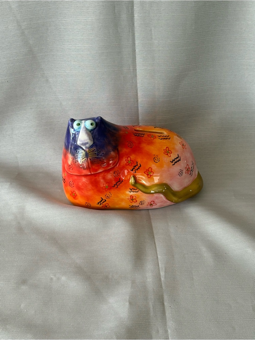 Cat Hand-Painted Studio Designworks Multicolor Ceramic Cat Piggy Bank-
